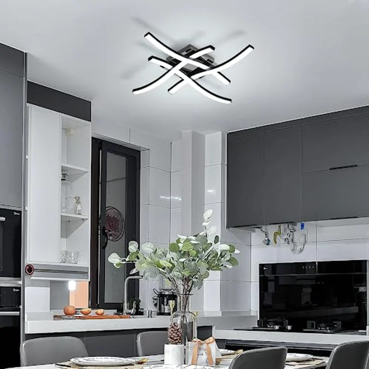 Goeco LED Deckenleuchte, 24W Deckenlampe LED Moderne 6500K Kaltes weißes Licht, Deckenbeleuchtung Innen mit 4 Licht Röhren für Wohnzimmer Schlafzimmer Küche, Schwarz – Bild 3