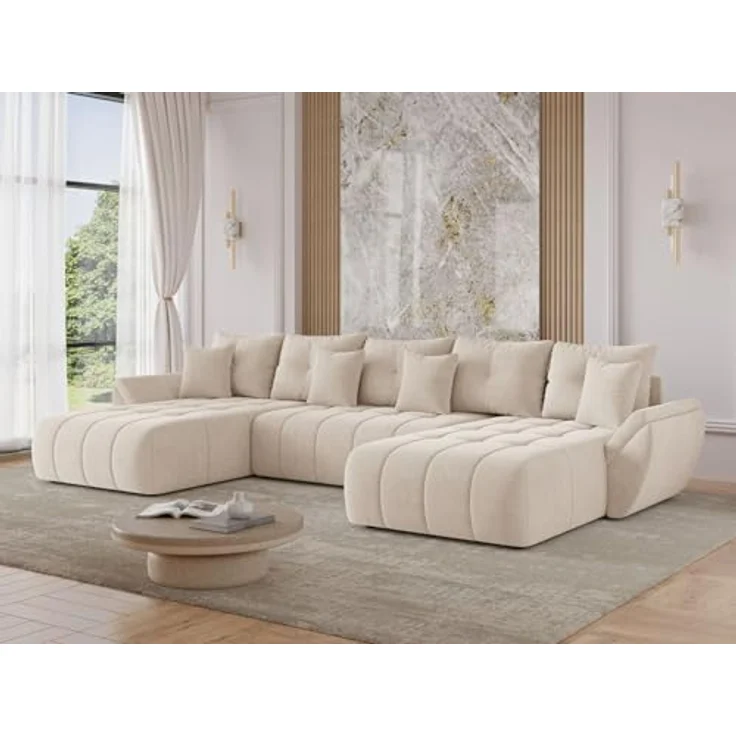 GrainGold Ecksofa Decor U, U-Form mit Bettkasten, Schlaffunktion, Wellenfedern, Beige – Bild 4