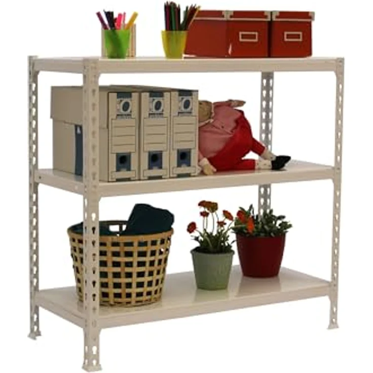 Simon Rack Simonclick Metallregal, 1000 x 900 x 300 mm, 3 Regalböden, 180 kg Biege-Punkt, Regale, Weiß – Bild 8