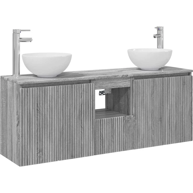 vidaXL Wandhängendes Badezimmerschrank-Set 3 stk. Grau Sonoma 3405633 – Bild 2