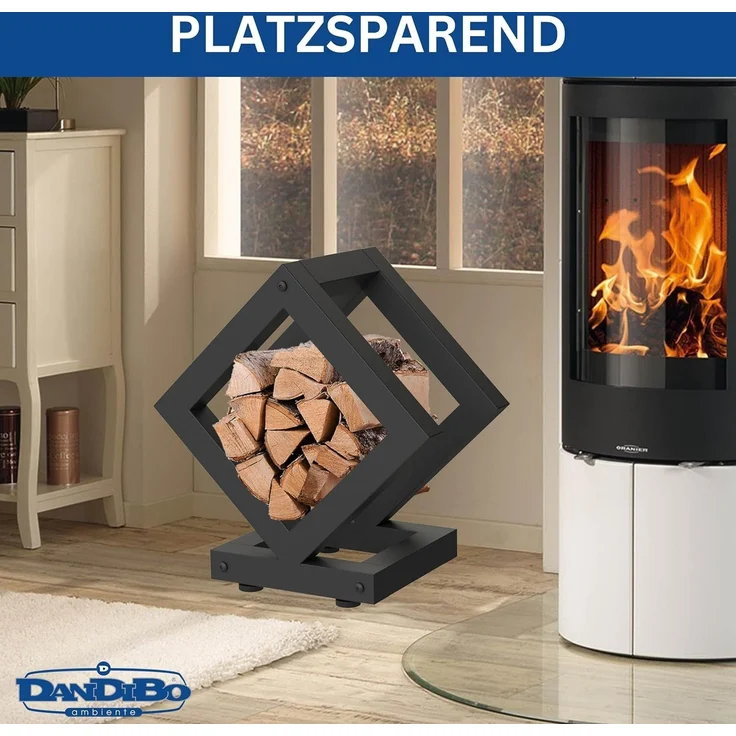 DanDiBo Kaminholzregal Innen Metall Schwarz Würfel Quadratisch 96606 Brennholzregal Holzaufbewahrung Kaminholzständer Feuerholzregal – Bild 8