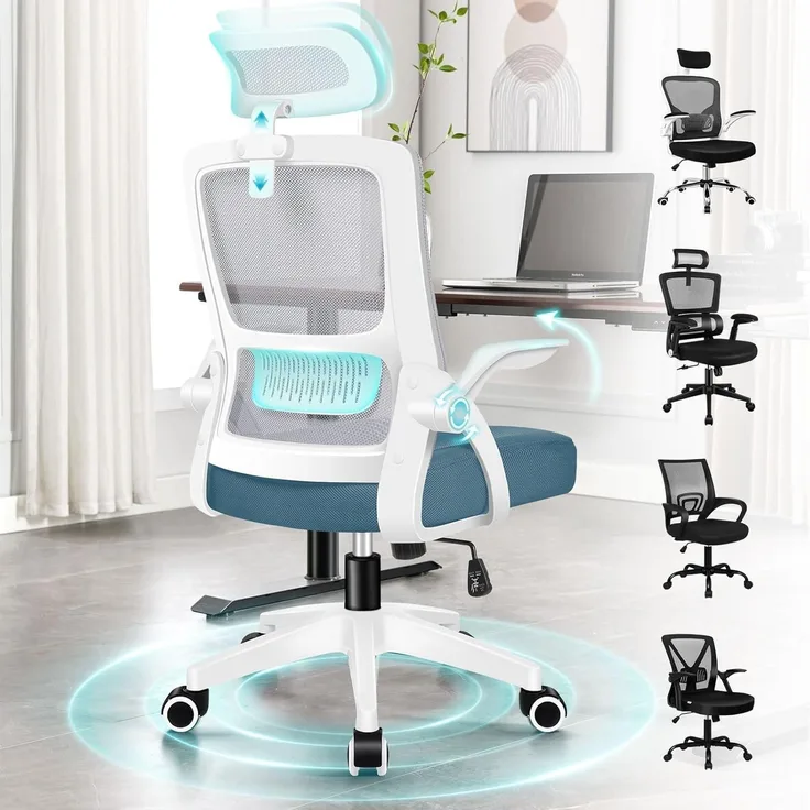 Ergonomischer Bürostuhl mit Lordosenstütze, Kopfstütze und Armlehne - Schwarz