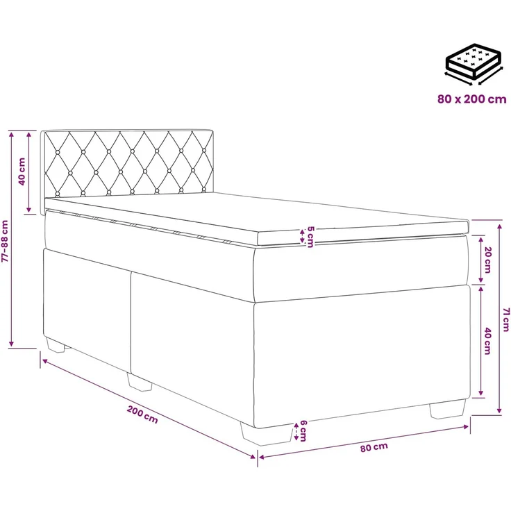 vidaXL Boxspringbett mit Matratze mit Kopfteil Rosa 80 x 200 cm Samt 3450601 – Bild 11