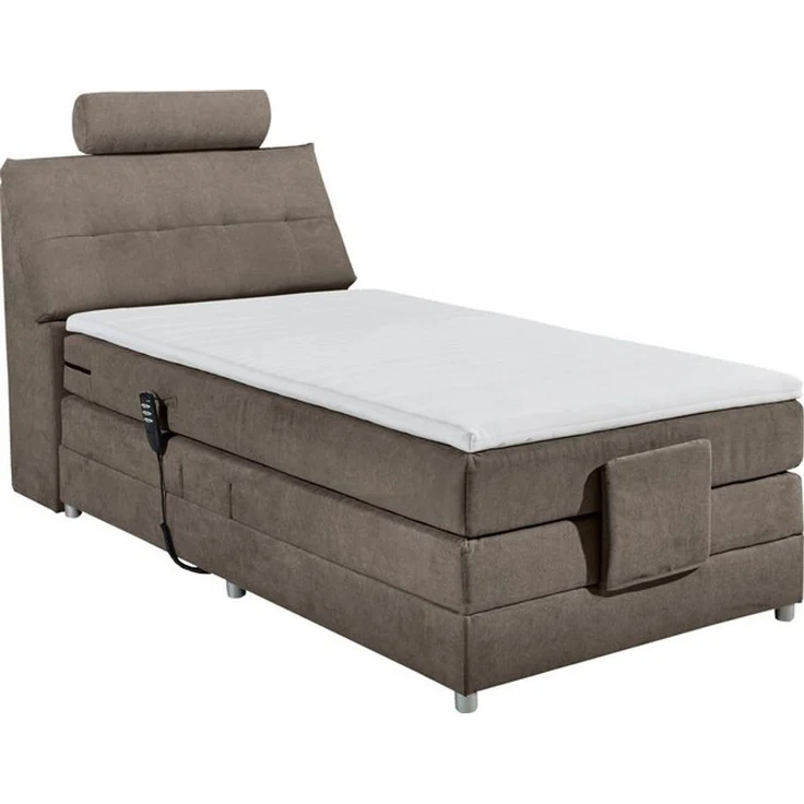 Palermo 2 Boxspringbett 120x200 elektrisch verstellbar, Stone - Bequemes Einzelbett mit dekorativer Steppung & Komfortschaum Topper - 120 x 127 x 234 cm (B/H/T) – Bild 4