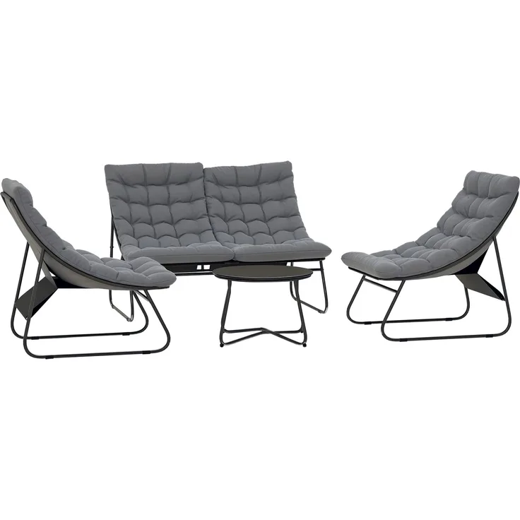 4-Sitzer Gartenmöbel-Set, 2 Stühle, 1 Doppel-Sofa, 1 Tisch, dicke Kissen, Stahlrahmen, für Terrasse, Grau--Grau--122x87x85cm--YOUDENOVA