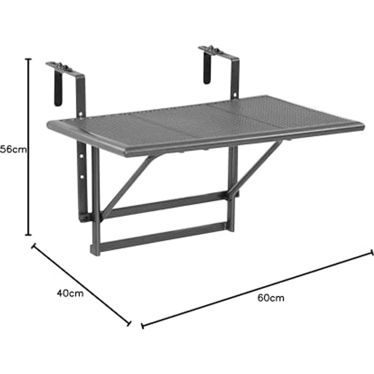 Greemotion 'Toulouse' Balkonhängetisch klappbar, Streckmetall Kunststoffummantelung, Eisengrau, 60 x 40 x 56 cm – Bild 4