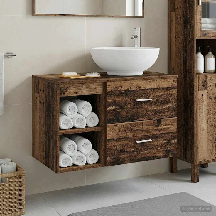 vidaXL Badezimmerschrank-Set 2 stk. Altholz 79,5 x 44,5 x 80 cm 3403918 – Bild 1