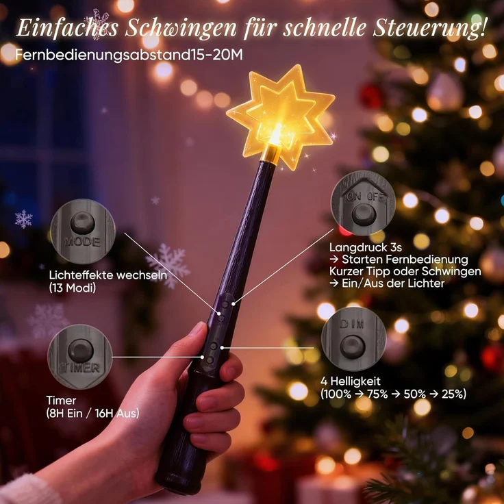 Salcar LED-Lichterkette Weihnachtsbaum Lichterkette 8 Girlanden mit Zauberstab Fernbedienung, 2m 280er LED Christbaumbeleuchtung für 150cm bis 240cm Tannenbaum – Bild 3