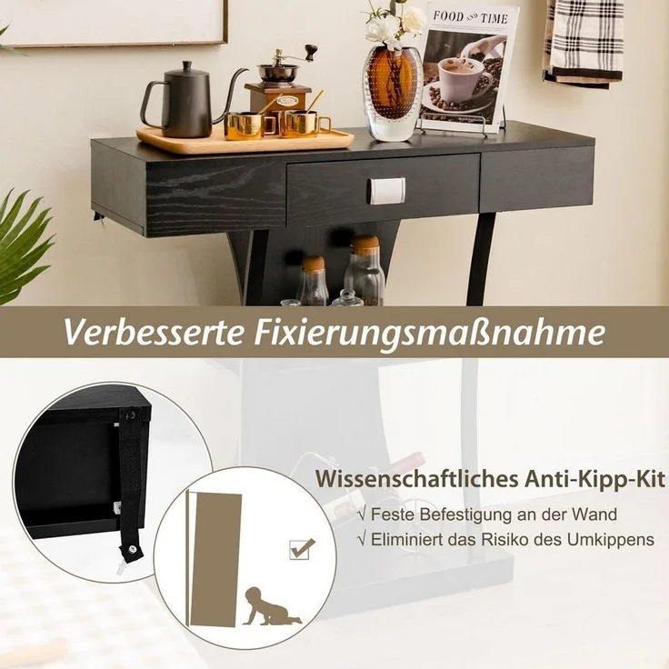 COSTWAY Konsolentisch, Schmal mit Schubladen, schwarz Flurtisch – Bild 3
