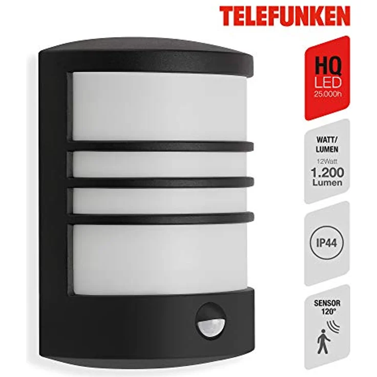 TELEFUNKEN LED Außenwandleuchte, Außenlampe mit Bewegungssensor und Dämmerungssensor, 12 Watt, 1.200 Lumen, IP44, Weiß/Schwarz, 245x180x95mm – Bild 2