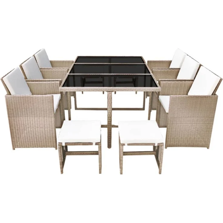 vidaXL 11-tlg. Garten-Essgruppe mit Auflagen Poly Rattan Beige 42557 – Bild 9