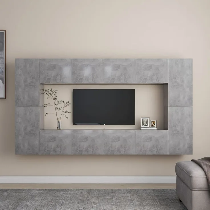 8-tlg. TV-Schrank-Set Betongrau Spanplatte [3079089]