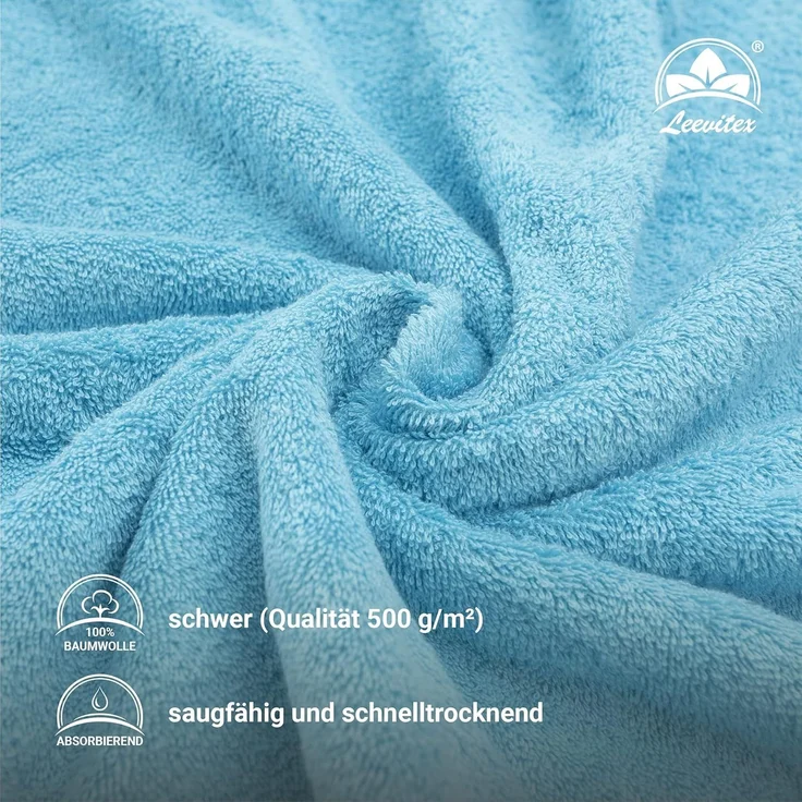 leevitex® Saunatuch Frottee XXL, (1-St), 80 x 200 cm, extra groß & saugfähig, Hellblau/Himmelblau – Bild 3