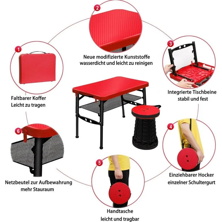 SURFOU Tabletttisch Klapptisch Balkontisch Klapphocker Tapeziertisch Gartentisch Klappbar, Gartentisch Klappbar Camping Stuhl Kleiner Tisch Klappbar Balkontisch – Bild 2