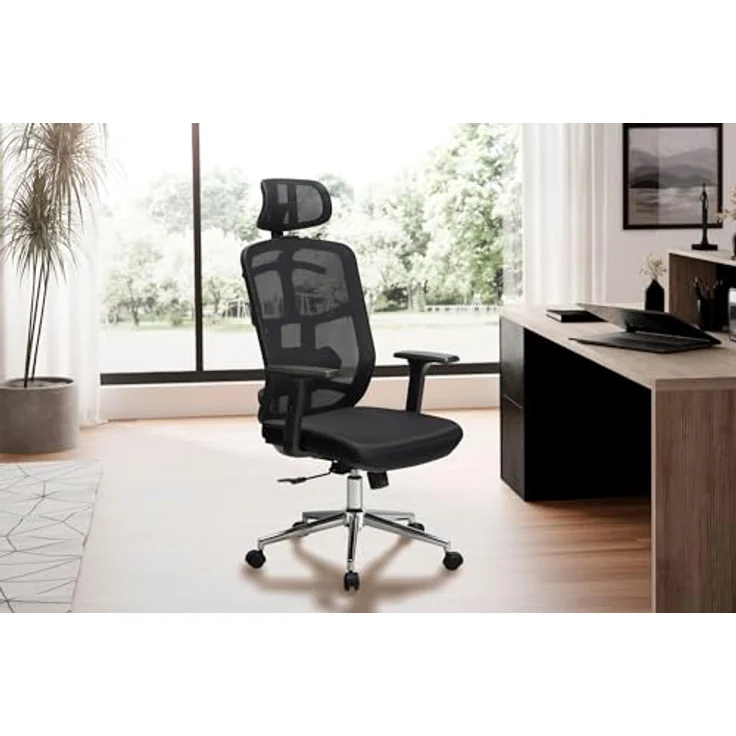 MID.YOU Drehstuhl, Schwarz, mit Wippfunktion, ergonomischer Rückenlehne in S-Form, 360° drehbar, inkl. Armlehnen, 68x130x68 cm – Bild 4