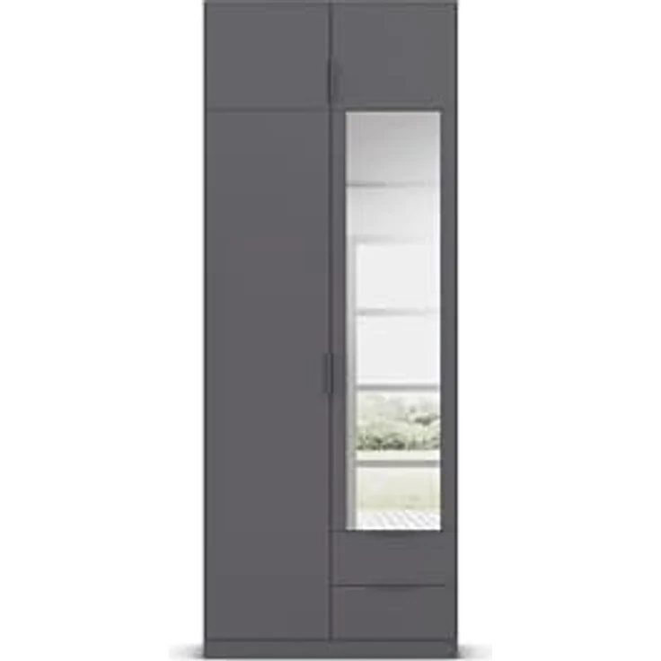 Rauch Möbel Lagoa, Kleiderschrank, Garderobe für Schlafzimmer, Kinderzimmer, Jugendzimmer 4-türig, mit Spiegel, 2 Schubladen, Farbe Grau metallic, Schwarz, Breite 91 – Bild 10