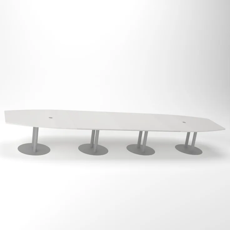 Rheinland Möbel Konferenztisch KONTI 520x130 cm – ovaler Besprechungstisch in Grau mit silbernen Säulenfüßen & 2 Kabelauslässen, erweiterbarer Meetingtisch für 16–18 Personen, moderner XXL-Tisch fürs Büro