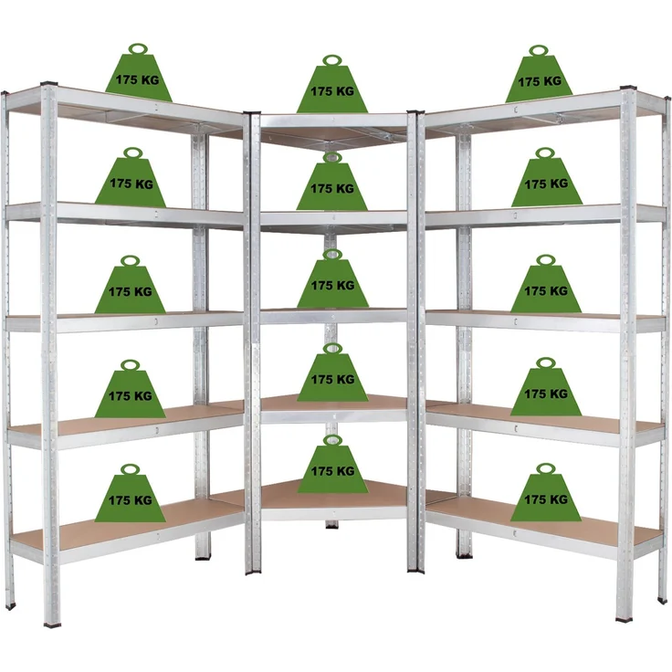 Regalsystem 3-teilig - 1x Eckregal 180x75x75x30x30 cm & 2x Lagerregal 180x90x30 cm 2625 kg – Bild 3