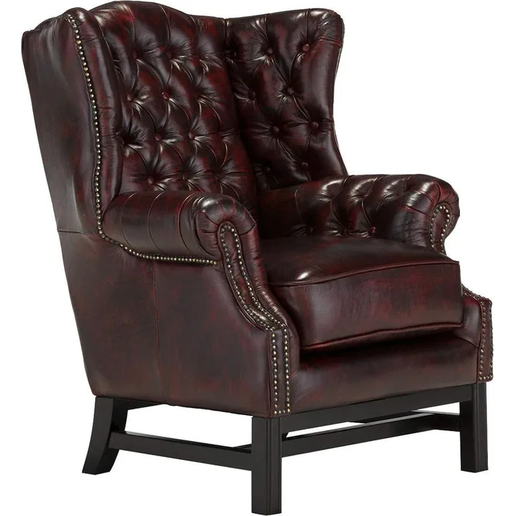 Chesterfield Sessel Ohrensessel Echtleder rot antik Woodkings Chesterfield Kingsfield Clubsessel Ledersessel mit Armlehnen 80x103x75 cm