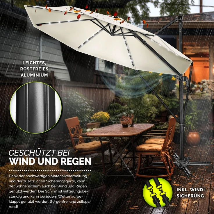 tillvex® Premium Alu Sonnenschirm 330 cm Beige + Abdeckung & Windsicherung | Ampelschirm 6-Fach Verstellbar mit Kurbel | Gartenschirm 360° Drehbar Neigbar Kippbar | Kurbelschirm UV50+ Groß wasserdicht – Bild 4