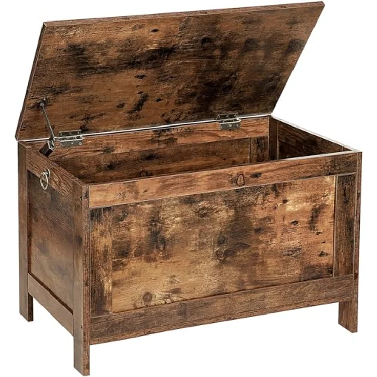 HOOBRO Truhen, Sitzbank mit Stauraum, Spielzeugtruhe mit Deckel, Schuhbank, Sitztruhe, Aufbewahrungstruhe, Robust, Sicherheitsscharniere, Schlafzimmer, Wohnzimmer, 76 cm, Dunkelbraun EBF75CW01G1 – Bild 2