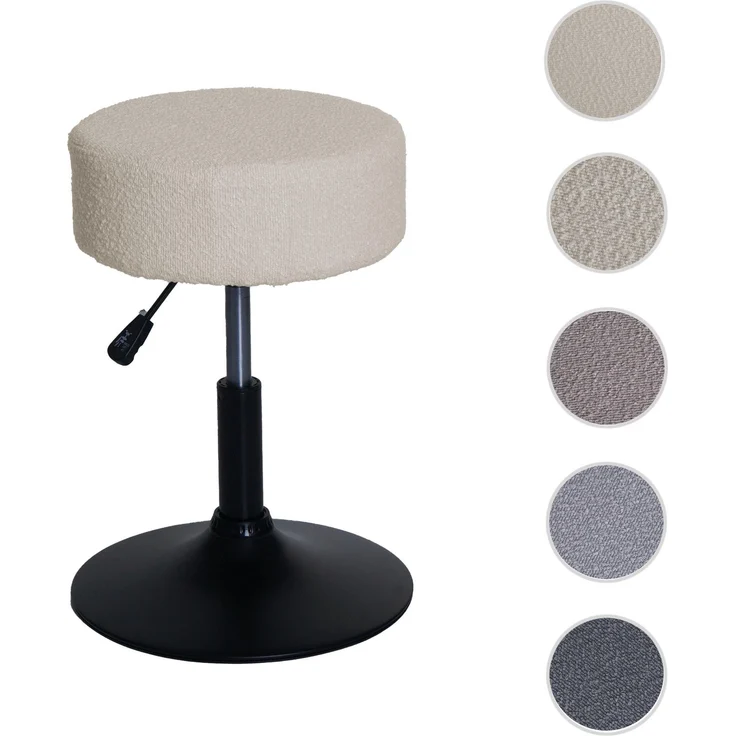 Hocker HWC-C22, Sitzhocker Schminkhocker, höhenverstellbar drehbar Ø 37cm Stoff Bouclé (450g/m²) FSC® ~ creme-weiß – Bild 10