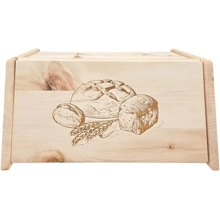 ERST-HOLZ Brotkorb Metalfreie Holz-Brotbox mit Klappe und Gebäckgravur aus Zirbe