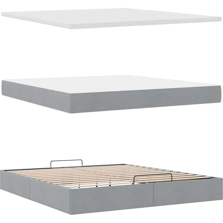 vidaXL Ottoman-Bett mit Matratze Hellgrau 180x200 cm Stoff 3311560 – Bild 6