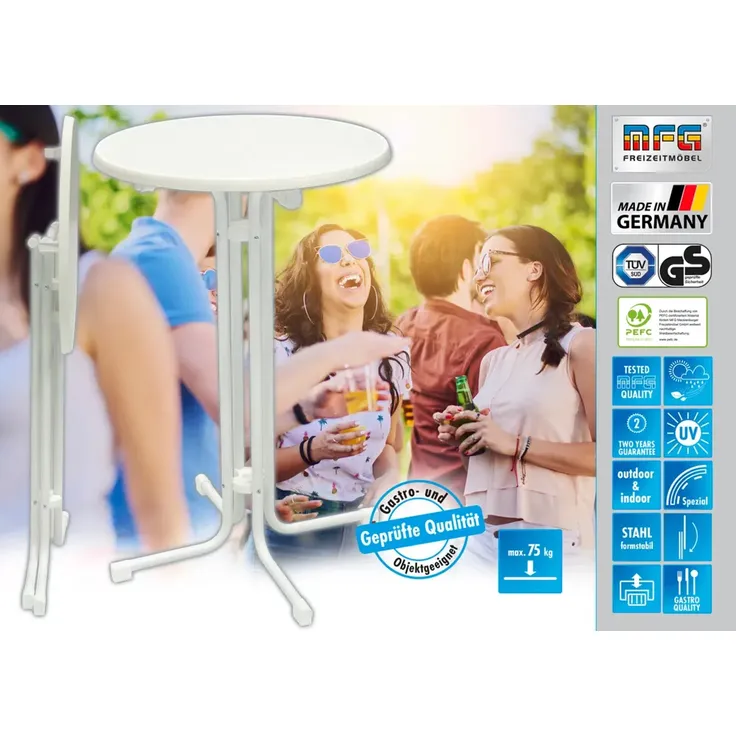 MFG Stehtisch klappbar mit wetterfester Melamin-Platte, MDF/Stahlrohr weiß, 110 x 70 cm – Bild 8