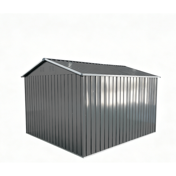 ZUBALIYA Metall-Gartenschuppen 10x8 ft mit Spitzdach in Grau als Außenlager. Der Schuppen ist mit einem integrierten Bodenrahmen ausgestattet. Grundfläche: 7,46 m² – Bild 19