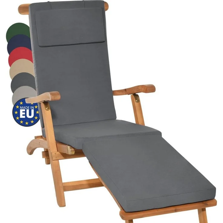 Beautissu Polsterauflage 2er Set Luxus Deckchair Auflage LoftLux DC, 175x45x5cm, Graphitgrau, Polsterauflage für Liegestuhl Gartenliege Polster Bezug Abnehmbar – Bild 3