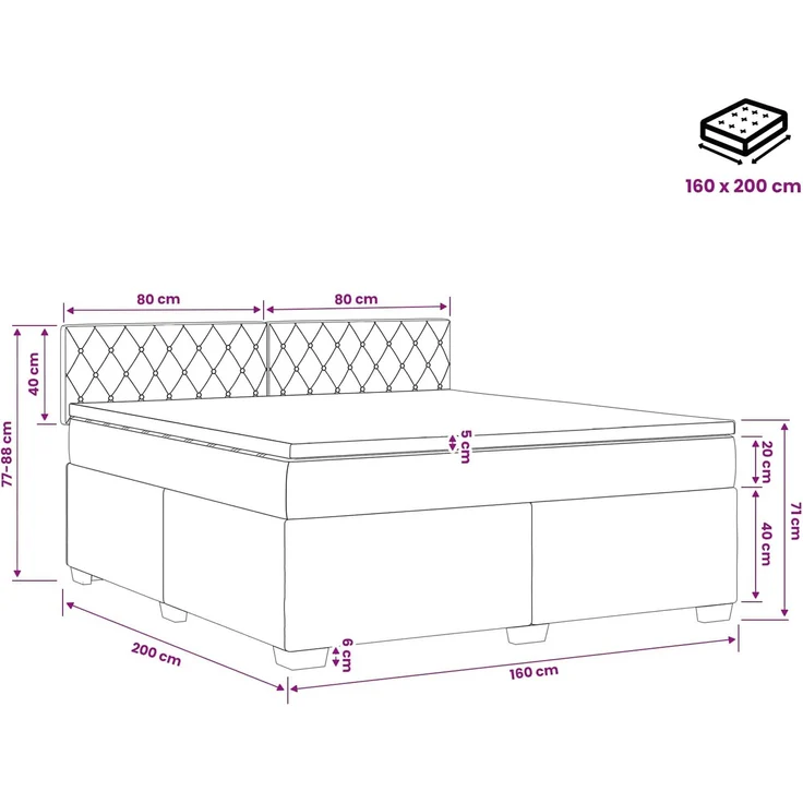 vidaXL Boxspringbett mit Matratze Dunkelblau 160 x 200 cm Samt 3450744 – Bild 11