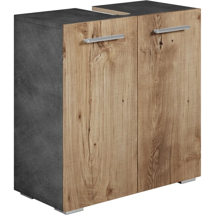 Badplaats Waschbeckenunterschrank Jupiter 60 x 30 cm Dunkel Grau mit Kastanien Eiche - Stehender Badezimmerschrank mit 2 Türen und Montagematerial