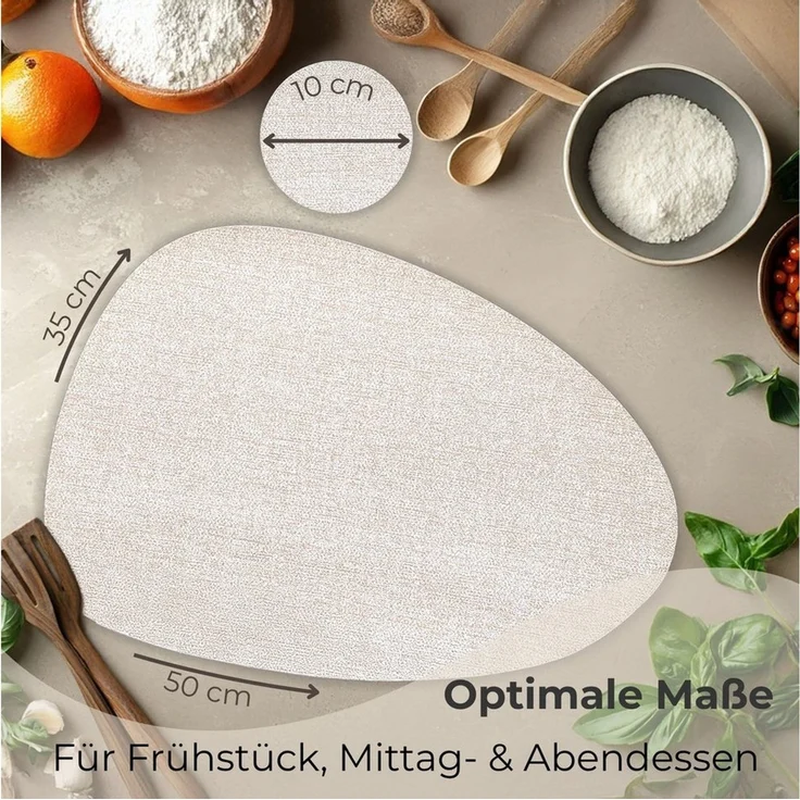 matches21 HOME & HOBBY Platzset Ovales Tischset mit Glasuntersetzer, 6er Set, in Beige meliert, (6-St), Hitzebeständige abwaschbare PVC Platzsets – Bild 3