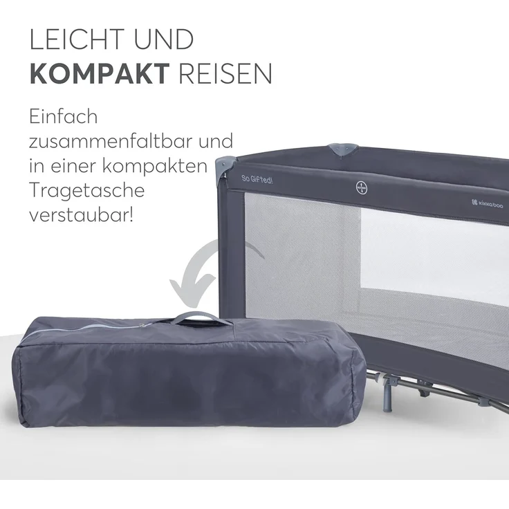 Kikkaboo Reisebett so gifted eine Ebene, weiche Matratzenauflage, Seiteneingang jeans blau – Bild 1