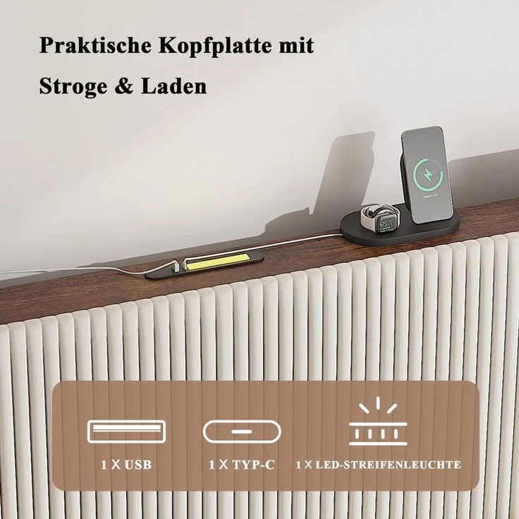 STILVORA Polsterbett 140x200 mit Stoffköpfchen,Jugendbett Bettgestell aus Cord-Stoff – Bild 3