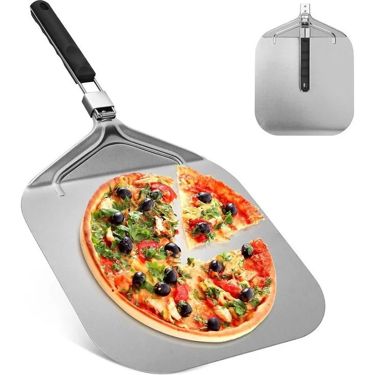 SinLaw Pizzaschneider Pizzaschieber Aluminium, Pizzaschaufel für den Grill Oder Ofe, mit Praktischen Einklapp-Griff