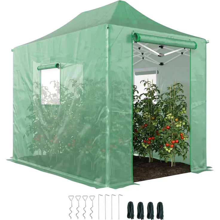 Outsunny Pop Up Gewächshaus, PE, Metall, Grün, 295L x 200B x 270H cm