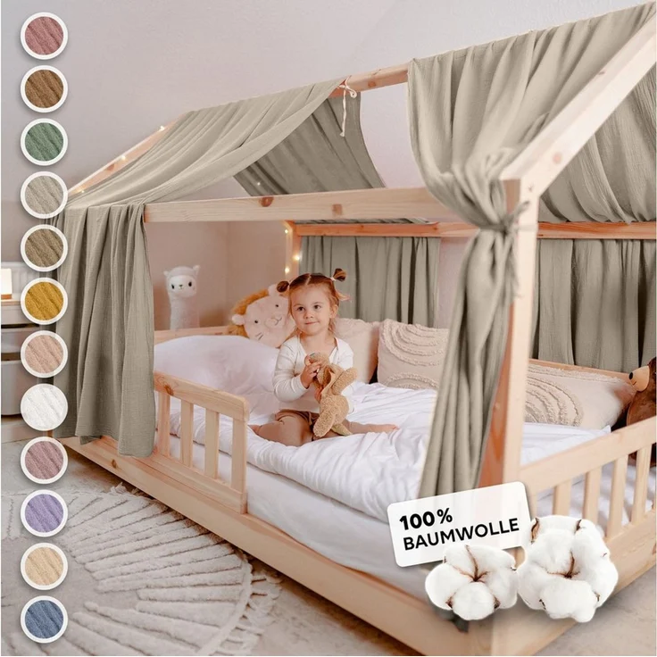 lilimaus Betthimmel Hausbett Himmel 2er-Set aus 100% Musselin - für Kinderbett (1-tlg), Set mit 2 abgestimmten Stoffbahnen - weich & schnell montiert – Bild 1