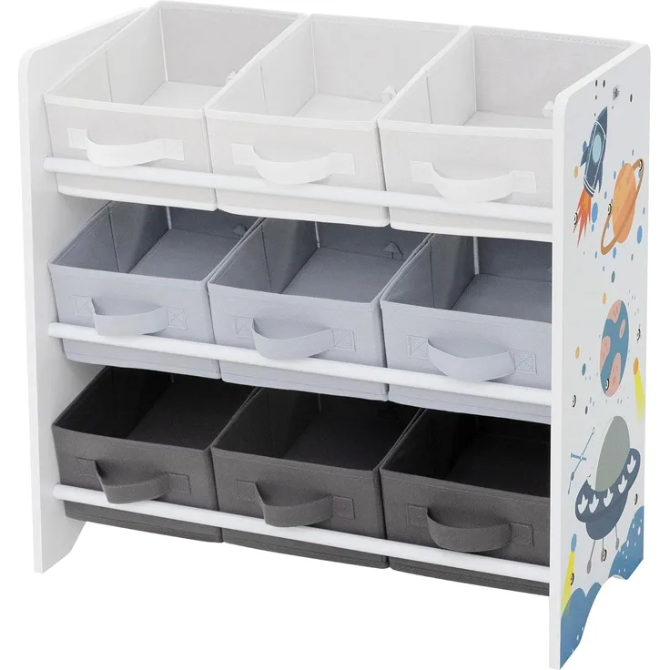 Joyz Spielzeugtruhe Kinderregal Kindermöbel Kinderzimmerregal Spielzeug Spielzimmer Möbel, Weltraum Bücherregal mit 9 Boxen & 3 Etagen Pressspan / Vlies