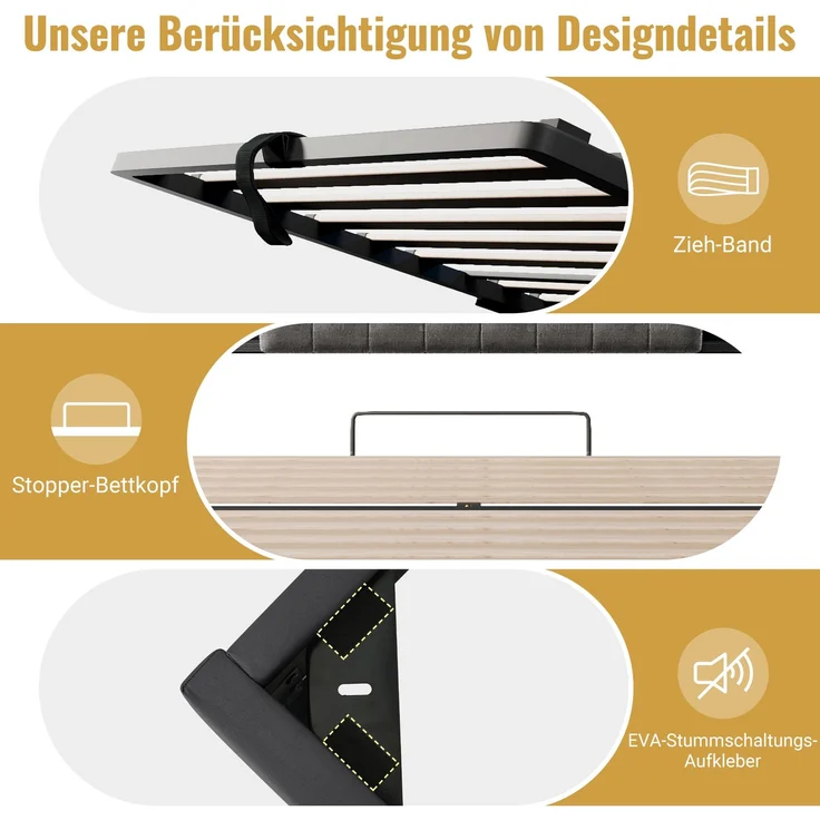 LVHOM Doppelbett 180 x 200cm, Polsterbett mit hydraulischem Stauraum, Boxspringbett mit LED und hohem Kopfteil, Linen, Beige – Bild 5