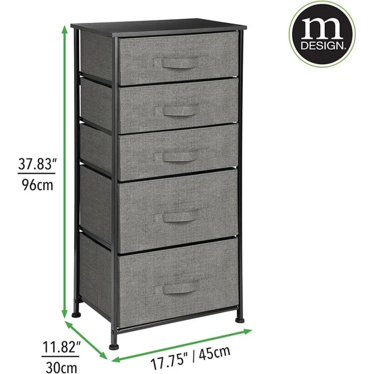 mDesign Kommode mit 5 Schubladen - Schrank Organizer - Stoffregal grau schwarz – Bild 2
