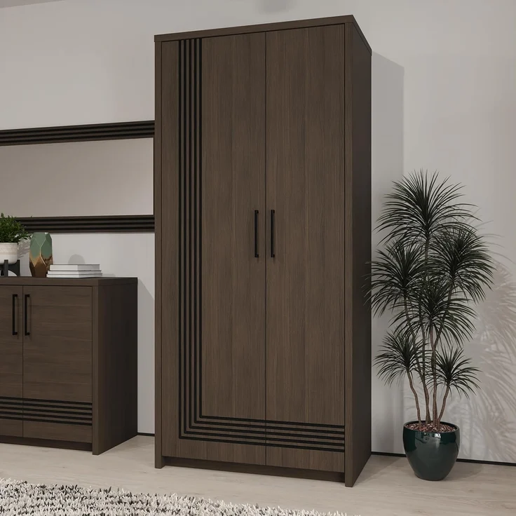 Forte EUFEMIUS Kleiderschrank 90 95, moderner Schrank mit dekorativer Fräsung, Holzwerkstoff, Dunkelbraun|Schwarz Eiche Holzdekor, 91,5 cm breit x 198,3 cm hoch x 52,7 cm tief – Bild 1