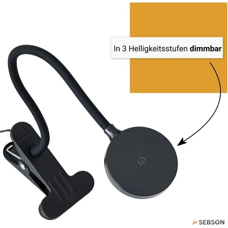 SEBSON LED Steckdosenleuchte LED Klemmlampe Bett 4W - Stecker, dimmbar, neutralweiß, Tischlampe, LED integriert, neutralweiß, Neutralweiß 4000K, 300lm, 4W, Dimmbar in 3 Stufen, inkl. Netzteil – Bild 2