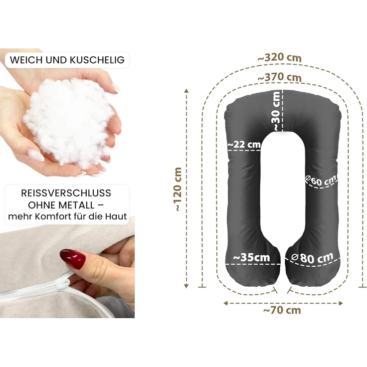 Amilian Seitenschläferkissen - Stillkissen XXL - Schwangerschaftskissen - Pregnancy Pillow, - Lagerungskissen - Seitenschläfer Kissen, mit Füllung und abnehmbarem Bezug - Komfortkissen Erwachsene, Seitenschläferkissen Schwangerschaft - Stillkissen - Sc... – Bild 3