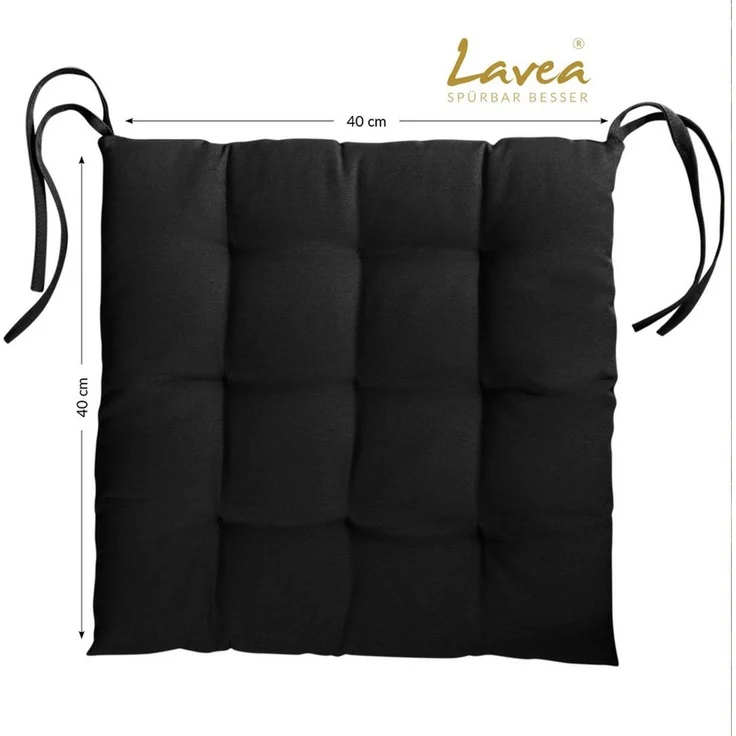 Lavea Stuhlkissen MONACO - weich gepolsterten Sitzkissen Set (4er & 8er), 40x40x3 cm, mit Stoffbändern, Indoor & Outdoor, für Garten & Balkon – Bild 3
