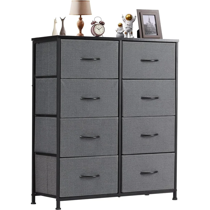Sweetcrispy Kommode,Sideboard Wohnzimmer für Schlafzimmer mit 8 Stoffschubladen,Einstellbare Füße Schubladenschrank,Komodenschrank für Schlafzimmer,Modernes Grau – Bild 1