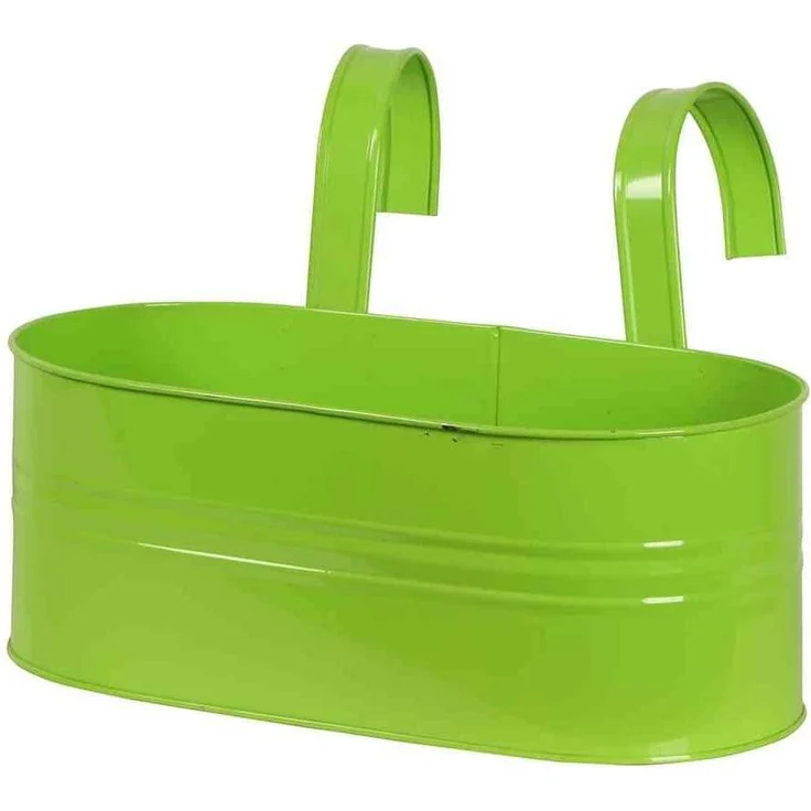 Blumenkasten oval, grün, 39 x 16,5 x 14,5 cm Stahlblech, mit fest montierten Haltern – Bild 1