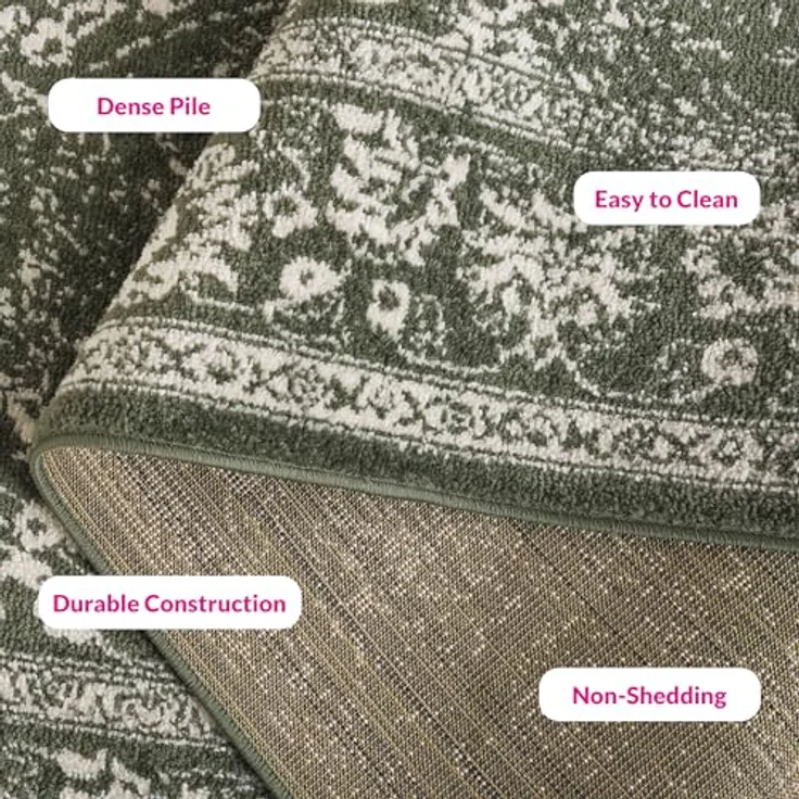 Safavieh Teppich 155x229 cm - Adirondack Collection - Transitional Design, Dunkelgrün & Elfenbein, Pflegeleichte Synthetikmischung, Ideal für Wohnzimmer, Schlafzimmer, Büro | 1 cm Flor, Teppich für den Innenbereich, langlebig, kinder- und haustierfre... – Bild 12