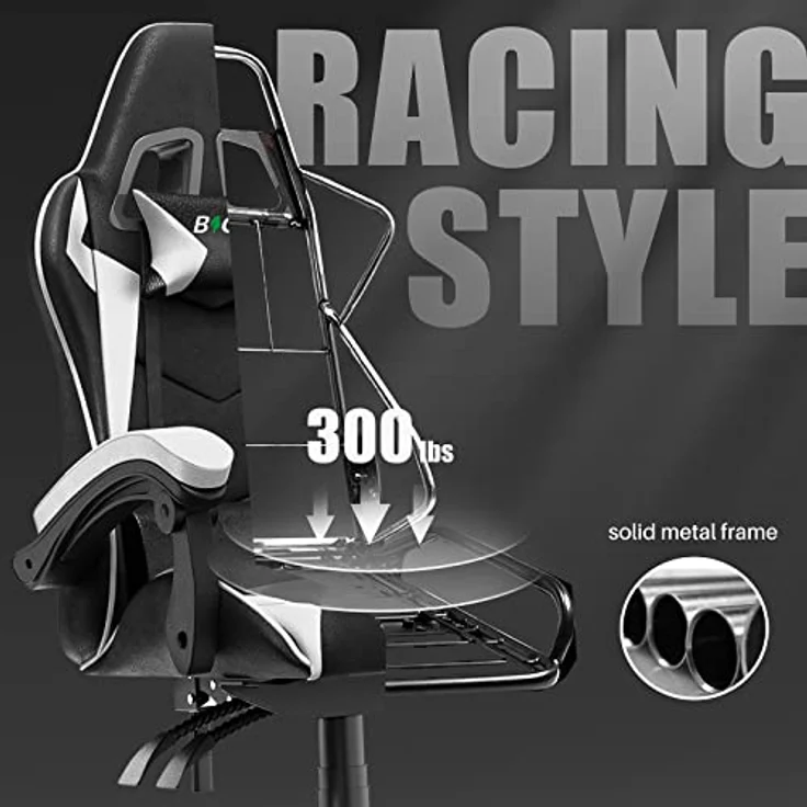 bigzzia Gaming Stuhl Ergonomisch Gaming Chair mit Lendenkissen und Kopfstütze, Gamer Stuhl Höhenverstellbar, Pc Stuhl für Erwachsene Mädchen Junge, Schwarz – Bild 8